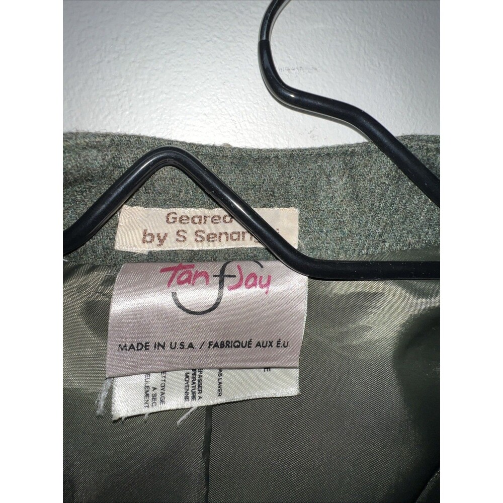 Vtg Tan Jay Womens Tweed Blazer Jacket Olive Green W/ Plaid Detail & Buttons M/L - Picture 2 of 16